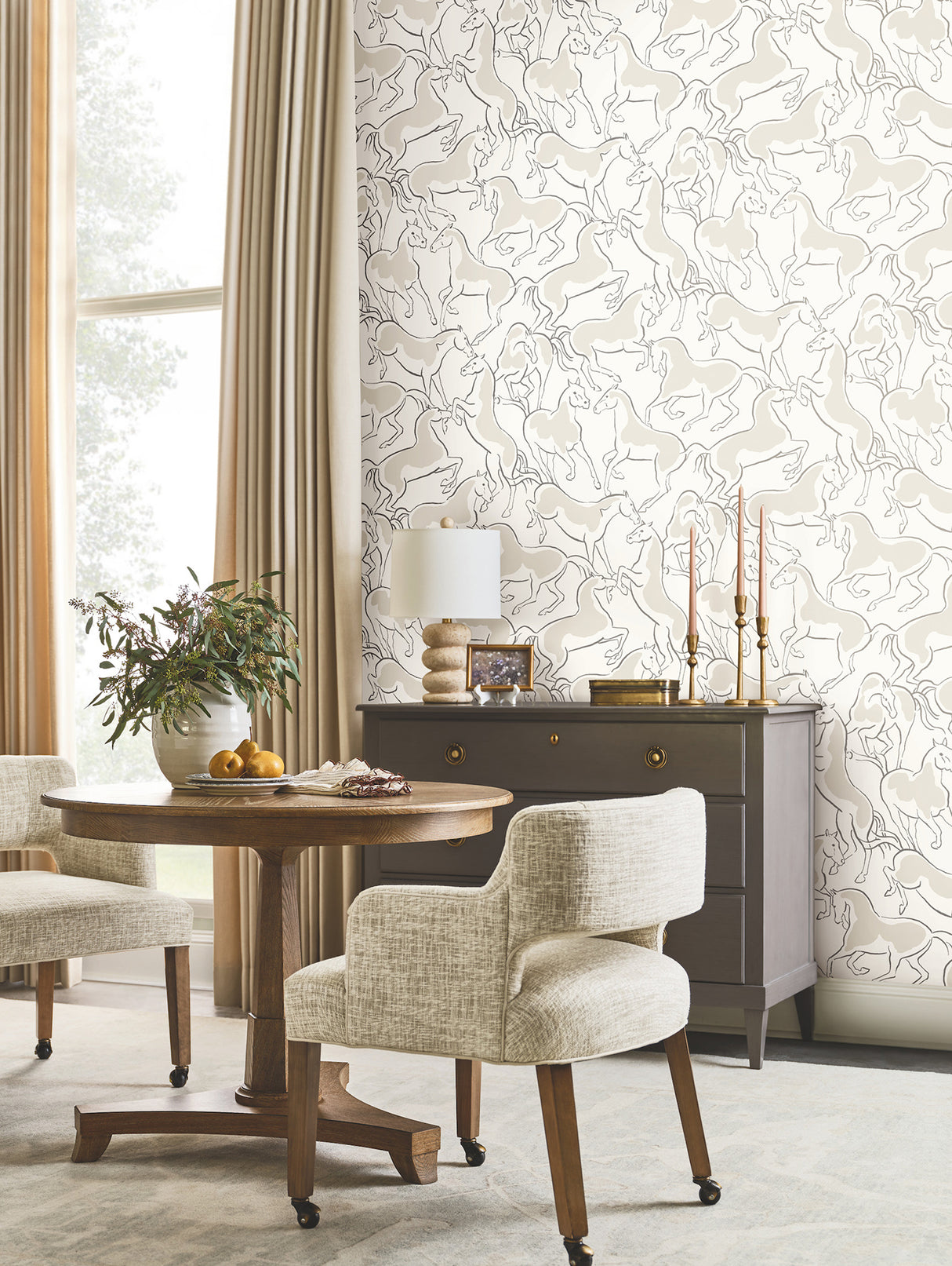 Dressage White Stallions White by Ronald Redding Private Reserve Equestrian Lodge Animal Novelty Unpasted Non Woven Wallpaper - York 4211-83505