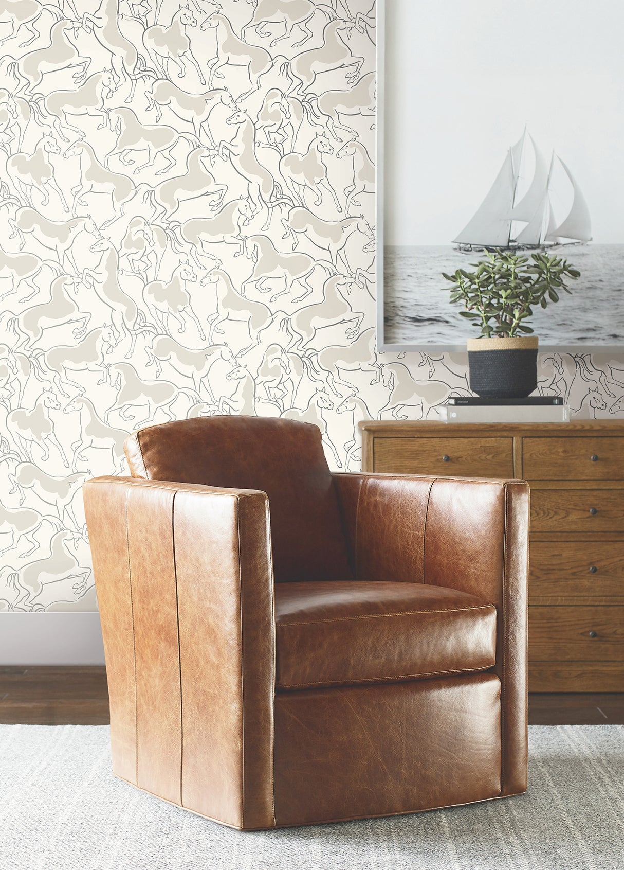 Dressage White Stallions White by Ronald Redding Private Reserve Equestrian Lodge Animal Novelty Unpasted Non Woven Wallpaper - York 4211-83505