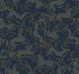 Dressage Navy Stallions Wallpaper by Ronald Redding featuring metallic gold outlined horses in movement against a rich navy and dark grey background
