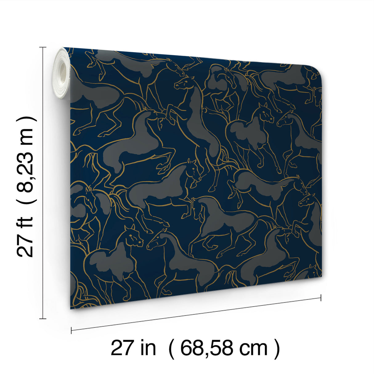 Dressage Navy by Ronald Redding Metallic Gold Stallions Lodge Animal Novelty Unpasted Non Woven Wallpaper Private Reserve - 4211-83506