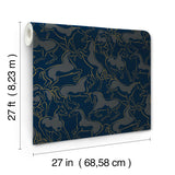 Dressage Navy by Ronald Redding Metallic Gold Stallions Lodge Animal Novelty Unpasted Non Woven Wallpaper Private Reserve - 4211-83506