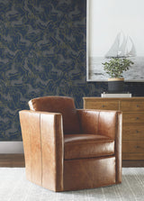 Dressage Navy by Ronald Redding Metallic Gold Stallions Lodge Animal Novelty Unpasted Non Woven Wallpaper Private Reserve - 4211-83506