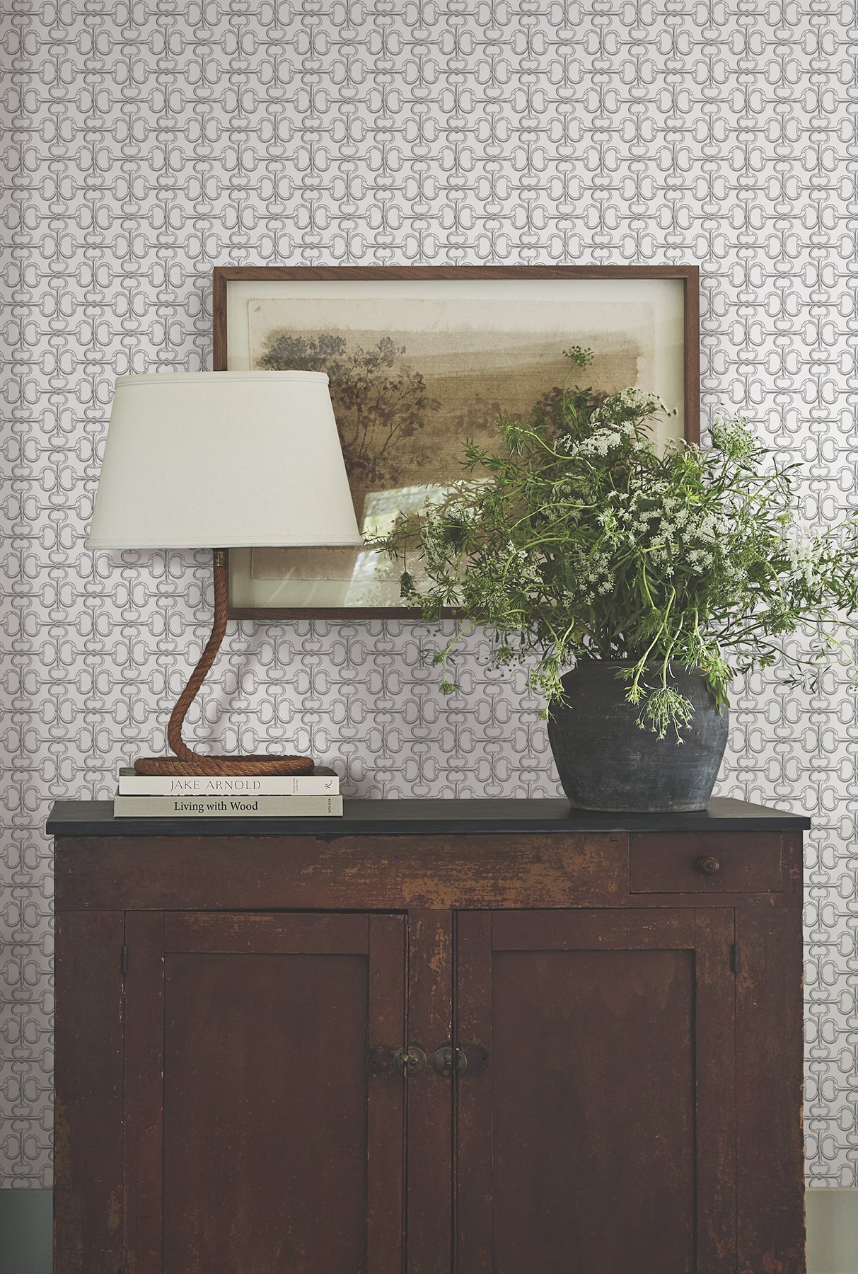 Polo White Horse Bits White Wallpaper by Ronald Redding Private Reserve Collection Modern Geometric Equestrian Pattern Roll - 4211-83507