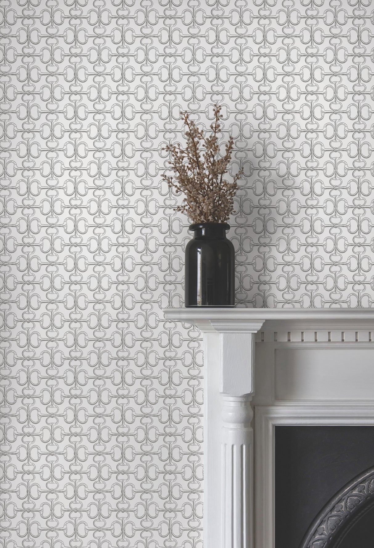 Polo White Horse Bits White Wallpaper by Ronald Redding Private Reserve Collection Modern Geometric Equestrian Pattern Roll - 4211-83507