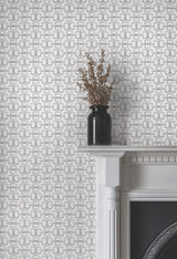Polo White Horse Bits White Wallpaper by Ronald Redding Private Reserve Collection Modern Geometric Equestrian Pattern Roll - 4211-83507