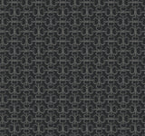 Polo Black Horse Bits Wallpaper by Ronald Redding - Metallic silver geometric equestrian bits pattern on a deep black non woven background