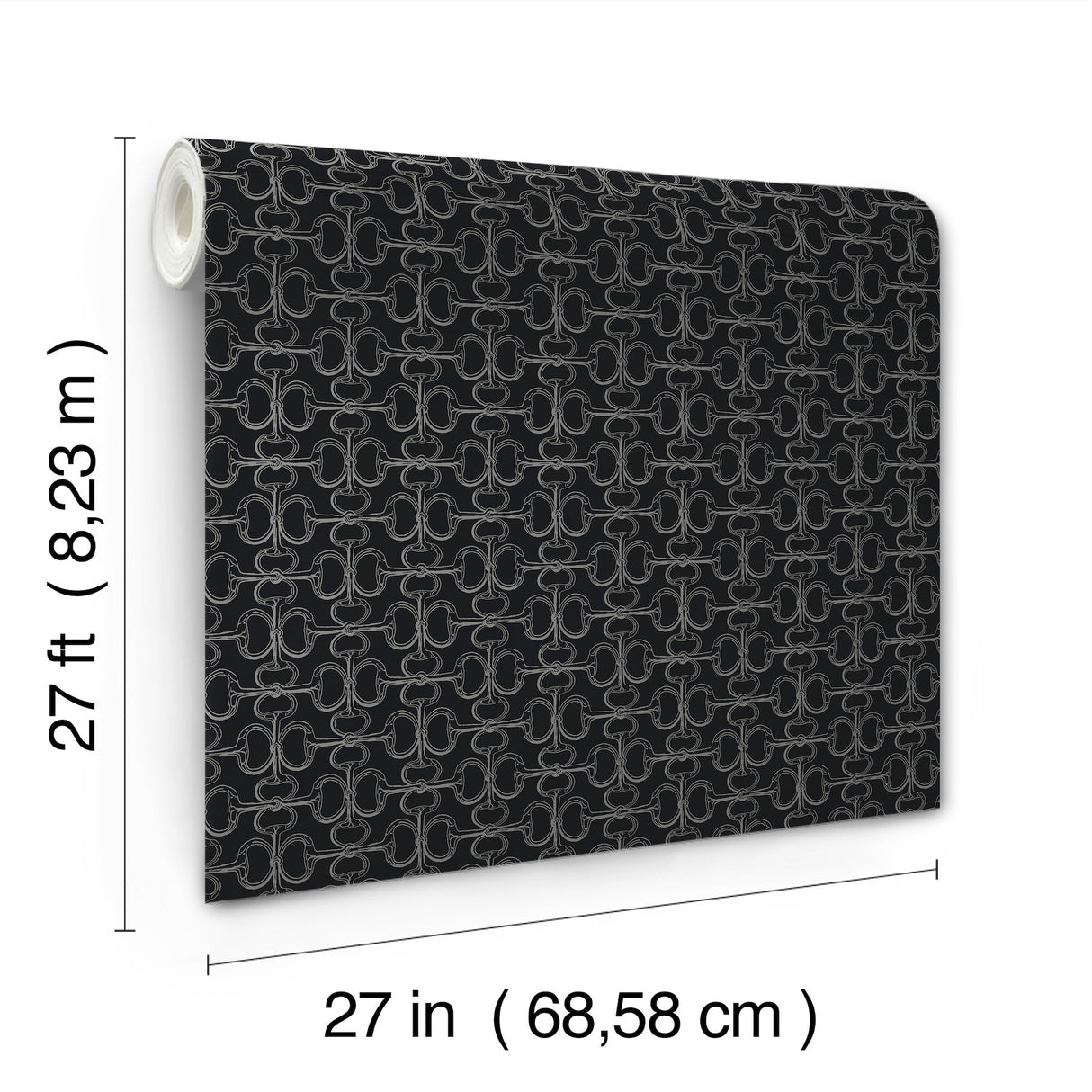Polo Black by Ronald Redding Horse Bits Modern Geometric Metallic Equestrian Non Woven Wallpaper - York 4211-83510