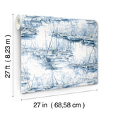 Yacht Club Blue and White by Ronald Redding Illustrative Coastal Scenic Sailboat Marina Watercolor Non Woven Wallpaper - 4211-83511