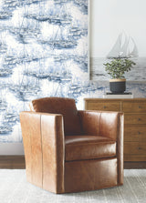 Yacht Club Blue and White by Ronald Redding Illustrative Coastal Scenic Sailboat Marina Watercolor Non Woven Wallpaper - 4211-83511