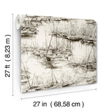 Yacht Club Taupe by Ronald Redding Coastal Scenic Illustrative Marina Docked Sailboats Unpasted Non Woven Wallpaper Private Reserve - 4211-83512