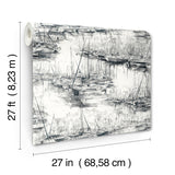 Yacht Club Charcoal by Ronald Redding Coastal Scenic Sailboat Marina Non Woven Unpasted Wallpaper, 27-in x 27-ft, Covers 60.8 sq ft - 4211-83513