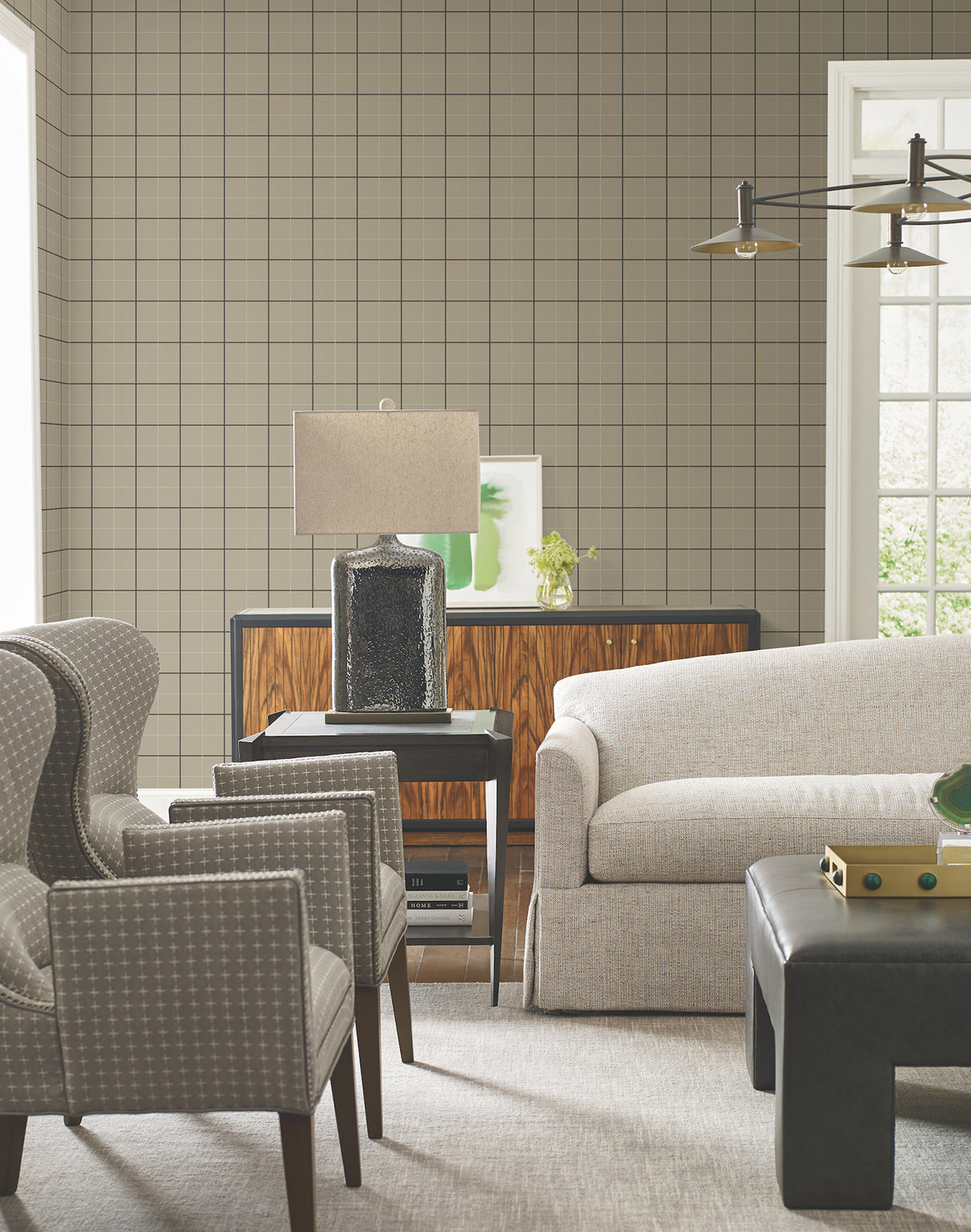 Tattersall Brown Plaid Wallpaper by Ronald Redding Private Reserve Non Woven Unpasted Washable Strippable Roll 4211-83514