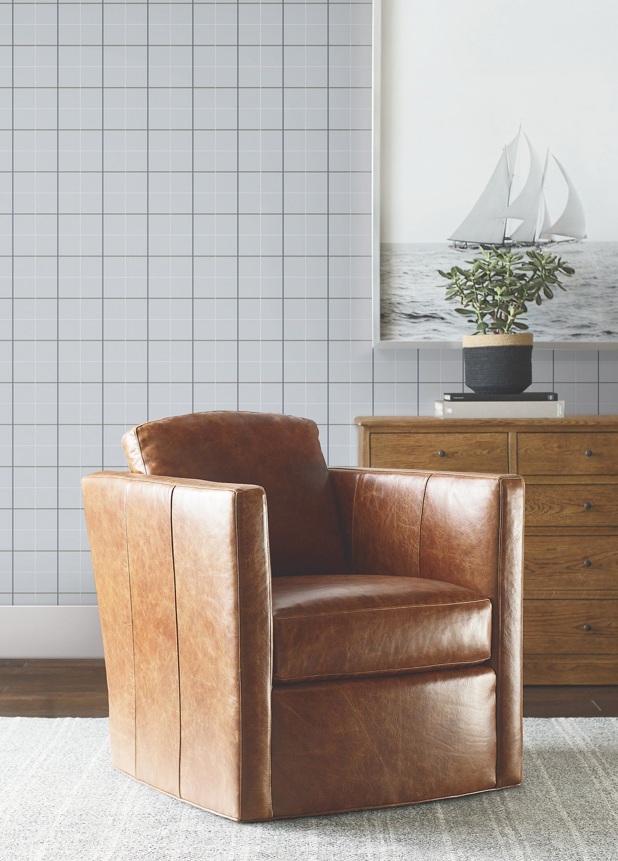Tattersall Blue Plaid by Ronald Redding Private Reserve Classic Sophisticated Light Blue Grid Pattern Unpasted Non Woven Wallpaper - 4211-83516