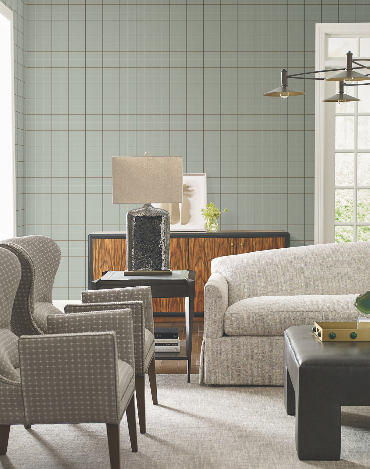 Tattersall Sage Plaid Wallpaper by Ronald Redding from Private Reserve Collection Unpasted Non Woven Washable Strippable 27 in x 27 ft 4211-83517