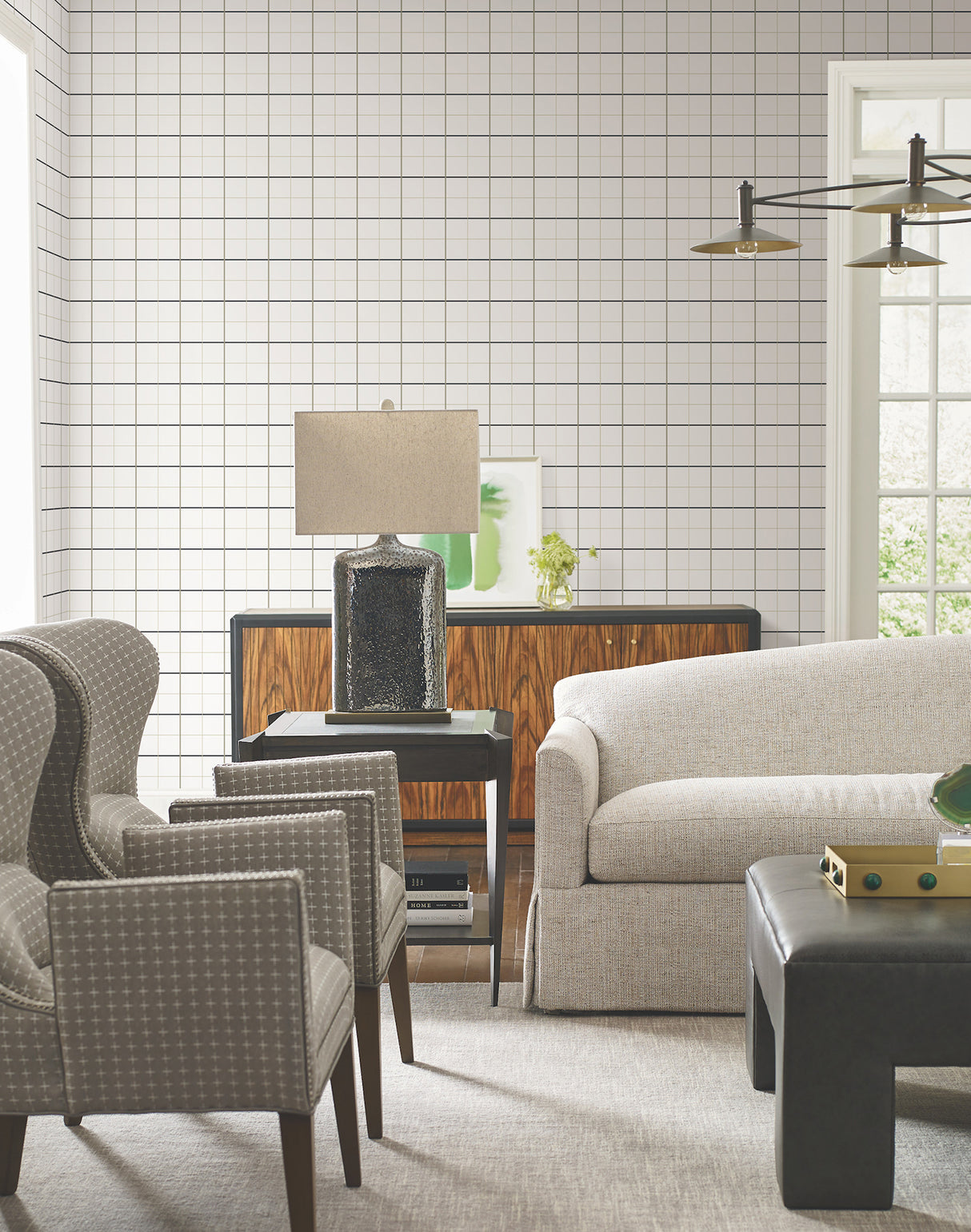 Tattersall White by Ronald Redding Private Reserve Masculine Graphic Plaid Unpasted Strippable Non Woven Wallpaper Roll - 4211-83519