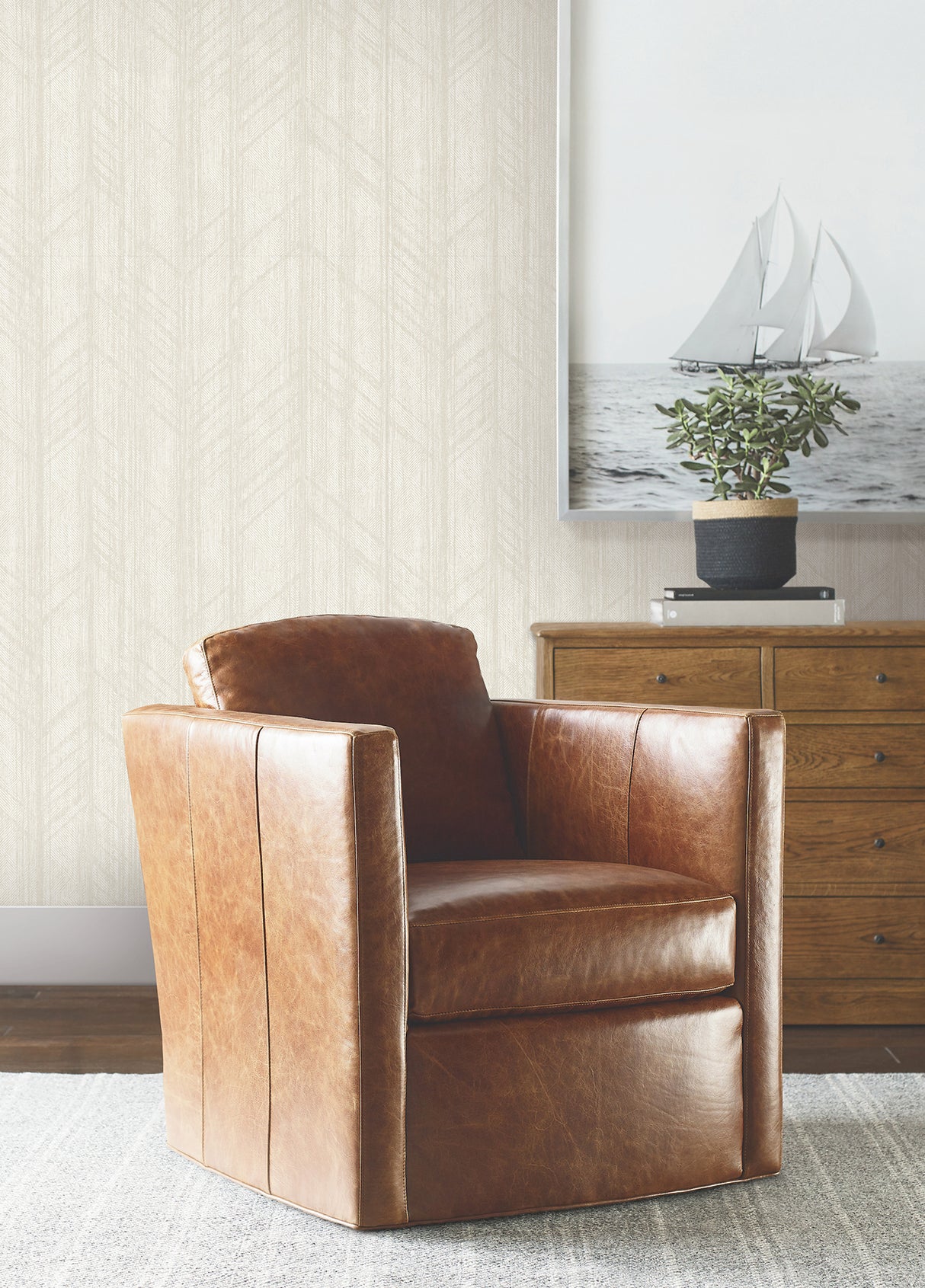 Winthrop Beige Geometric Textured Non Woven Unpasted Wallpaper by Ronald Redding from Private Reserve Collection - 4211-83522