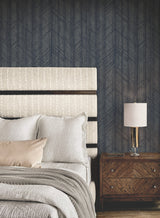 Winthrop Navy by Ronald Redding Private Reserve Modern Distressed Geometric Textured Non Woven Unpasted Wallpaper 4211-83523