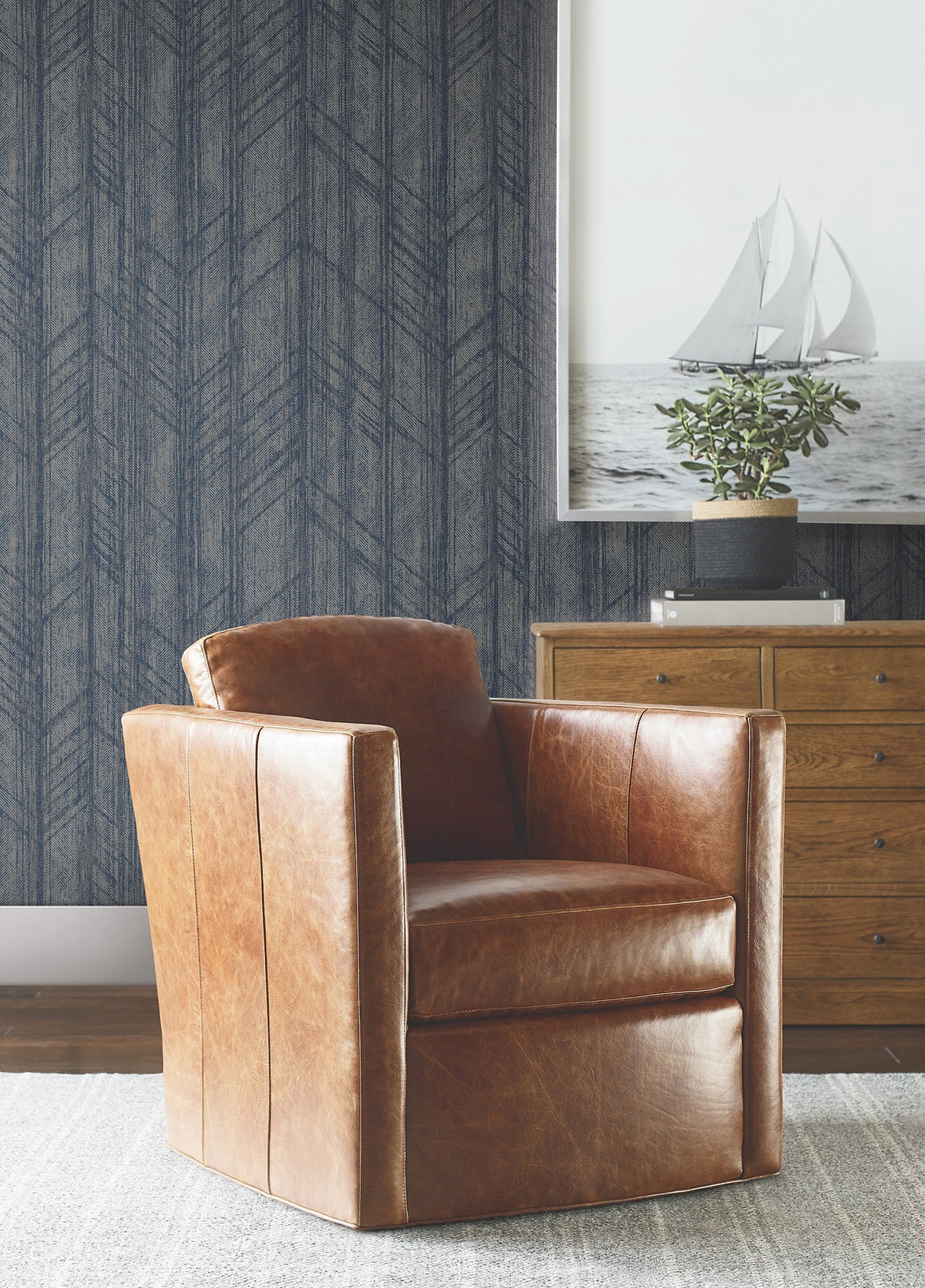 Winthrop Navy by Ronald Redding Private Reserve Modern Distressed Geometric Textured Non Woven Unpasted Wallpaper 4211-83523