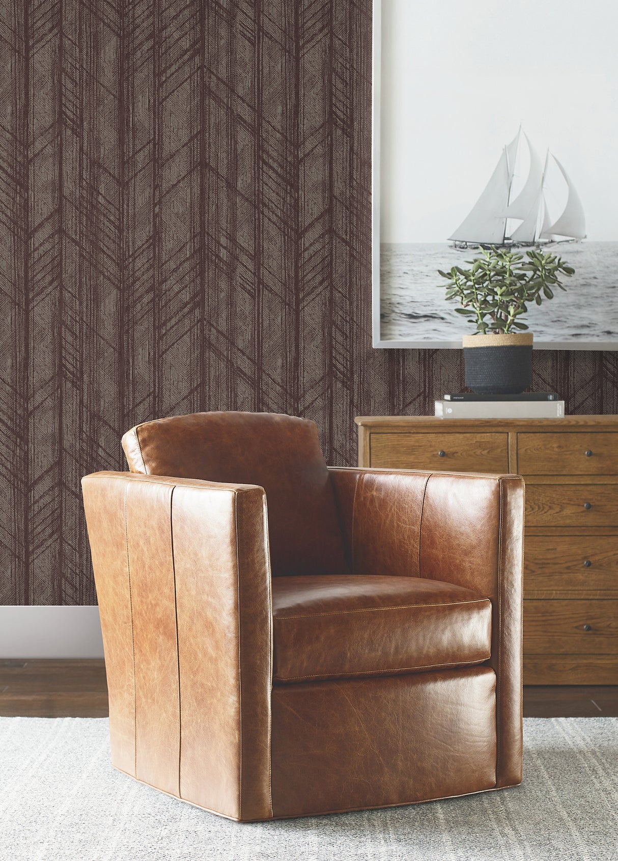 Winthrop Merlot by Ronald Redding Distressed Diamond Geometric Textured Non Woven Unpasted Residential Wallpaper - Private Reserve 4211-83524
