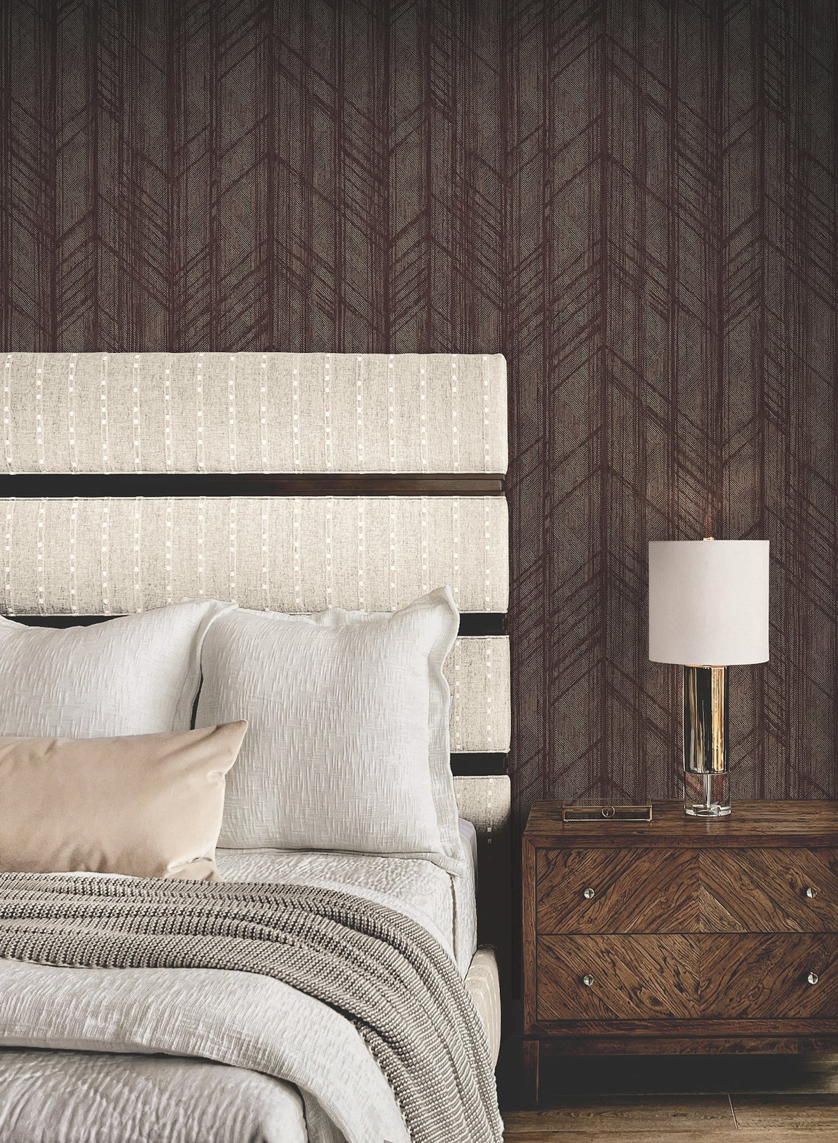 Winthrop Merlot by Ronald Redding Distressed Diamond Geometric Textured Non Woven Unpasted Residential Wallpaper - Private Reserve 4211-83524