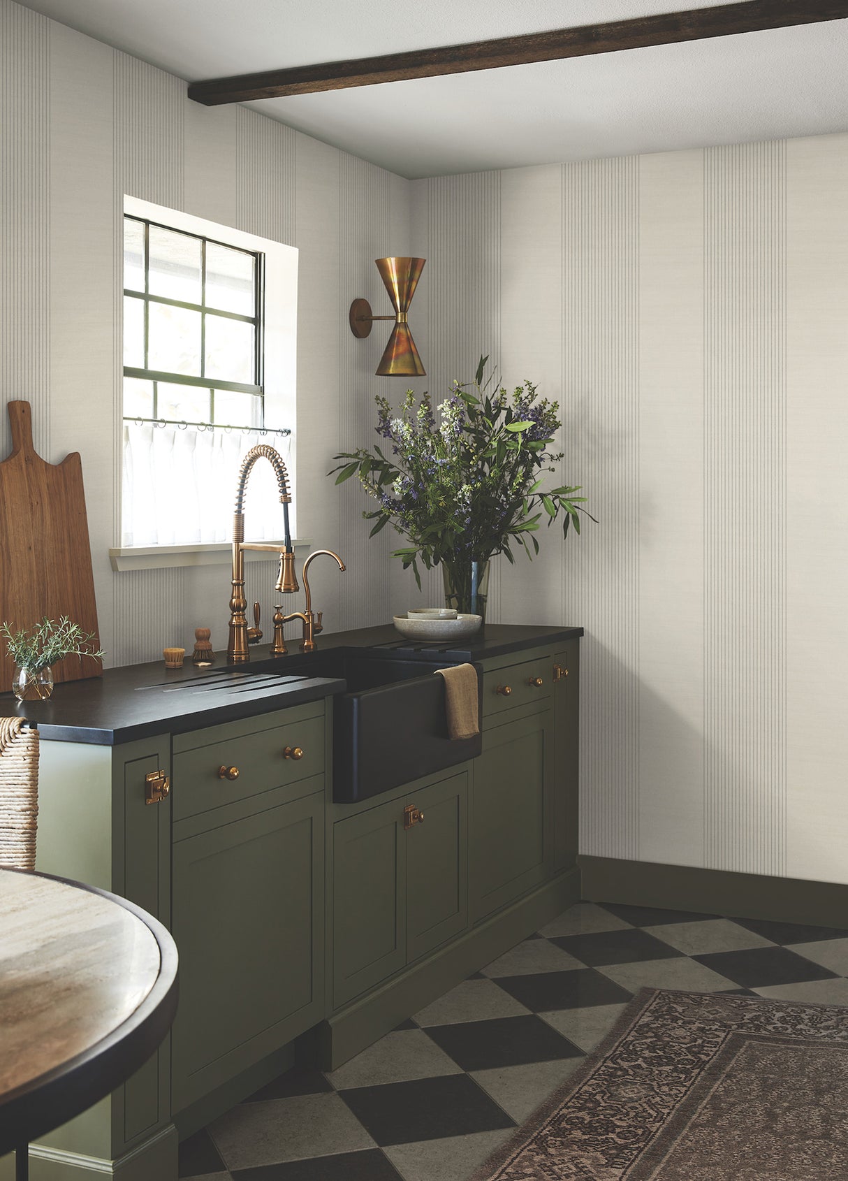 Archer Stripe Taupe Faux Linen by Ronald Redding Transitional Pinstripe Non Woven Unpasted Strippable Wallpaper Private Reserve 4211-83525
