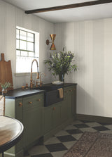 Archer Stripe Taupe Faux Linen by Ronald Redding Transitional Pinstripe Non Woven Unpasted Strippable Wallpaper Private Reserve 4211-83525