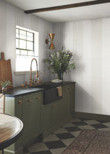 Archer Stripe Light Grey by Ronald Redding Elegant Faux Linen Pinstripe Transitional Unpasted Non Woven Wallpaper Private Reserve - 4211-83526