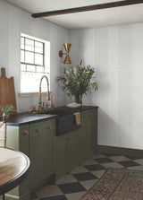 Archer Stripe Grey Faux Linen Wallpaper by Ronald Redding Transitional Pinstripe Non Woven Unpasted Washable Wallpaper - York 4211-83527