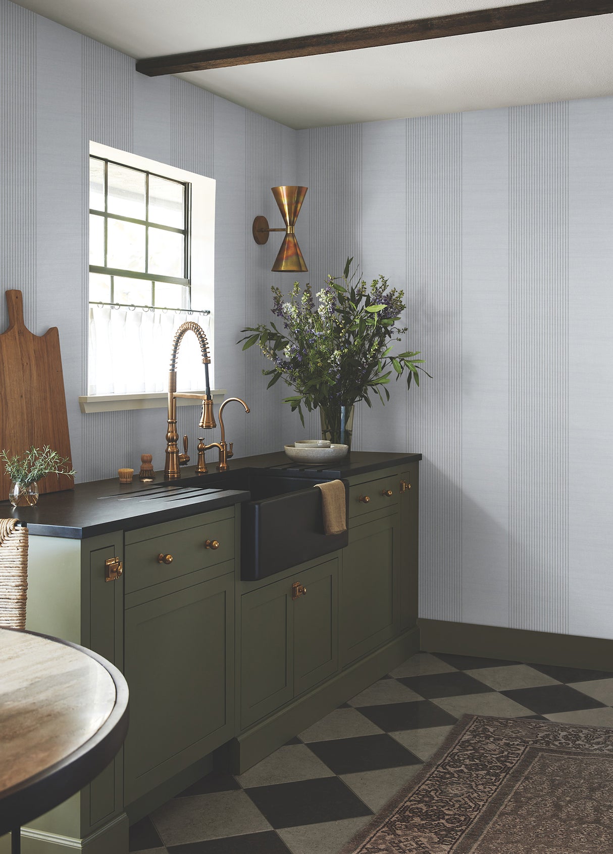Archer Stripe Blue Faux Linen Wallpaper by Ronald Redding Private Reserve Transitional Pinstripe Non Woven Unpasted 4211-83528