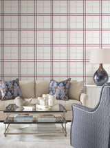 Lakeside Plaid Red by Ronald Redding Tailored Classic Plaid Non Woven Unpasted Washable Strippable Wallpaper Roll - 4211-83531