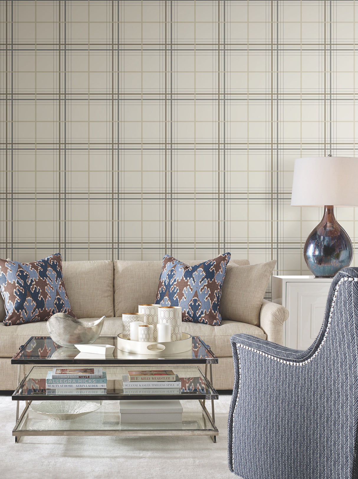 Lakeside Plaid Beige by Ronald Redding Tailored Non Woven Strippable Unpasted Plaid Wallpaper - Private Reserve Collection - 4211-83532