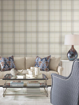 Lakeside Plaid Beige by Ronald Redding Tailored Non Woven Strippable Unpasted Plaid Wallpaper - Private Reserve Collection - 4211-83532