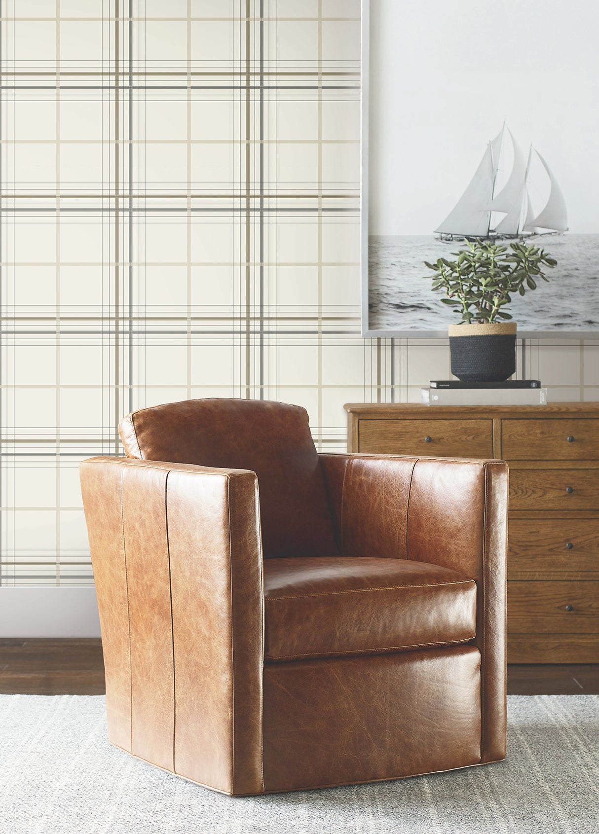 Lakeside Plaid Beige by Ronald Redding Tailored Non Woven Strippable Unpasted Plaid Wallpaper - Private Reserve Collection - 4211-83532