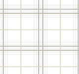 Lakeside Plaid White Tailored Wallpaper by Ronald Redding featuring a classic plaid pattern with beige, taupe, and grey gridlines on a crisp white background