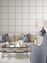 Lakeside Plaid White by Ronald Redding Tailored Traditional Plaid Non-Woven Unpasted Strippable Wallpaper York Private Reserve 4211-83533