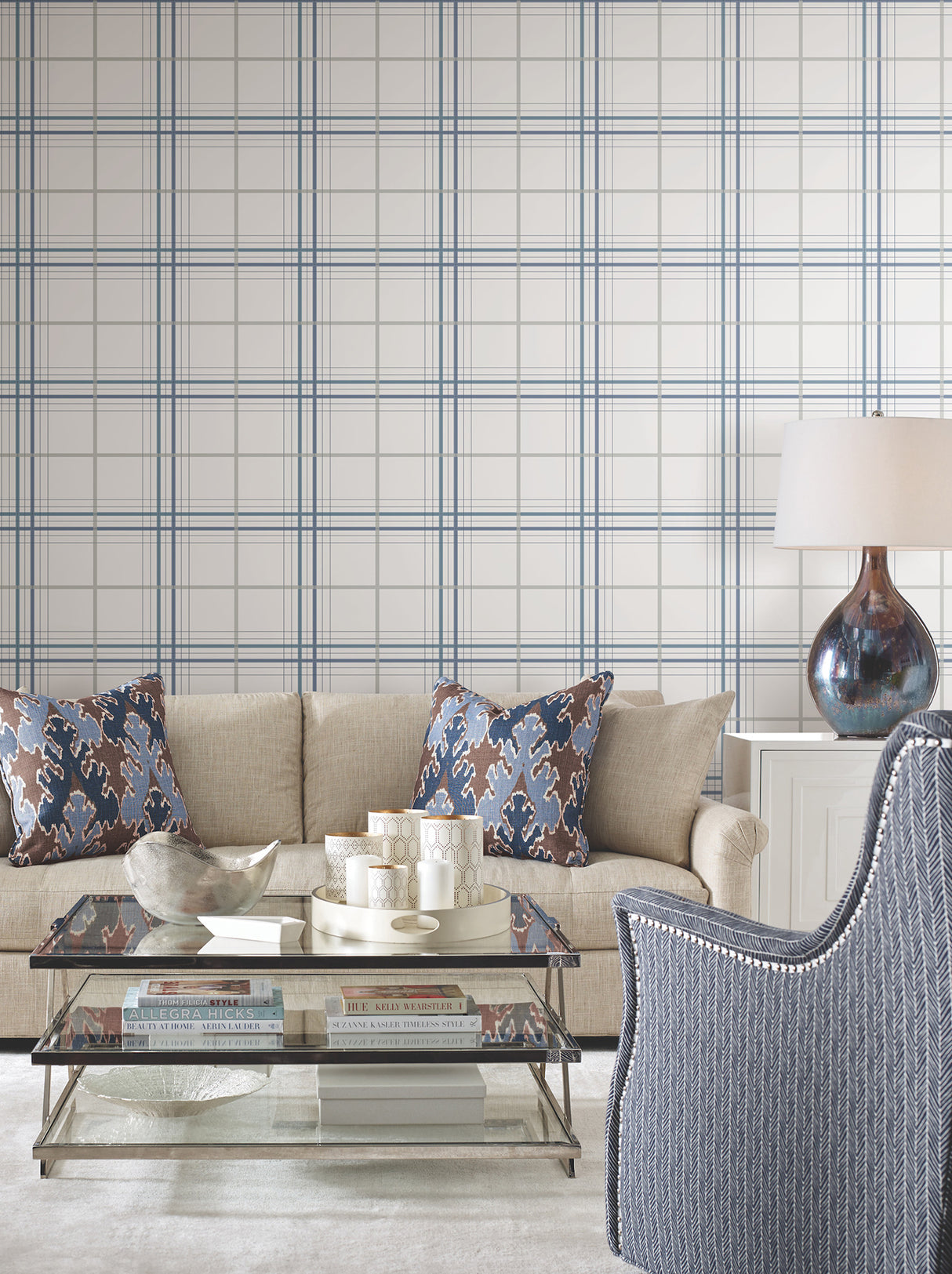 Lakeside Plaid Blue Tailored Contemporary Plaid Non-Woven Wallpaper by Ronald Redding from the Private Reserve Collection - 4211-83534