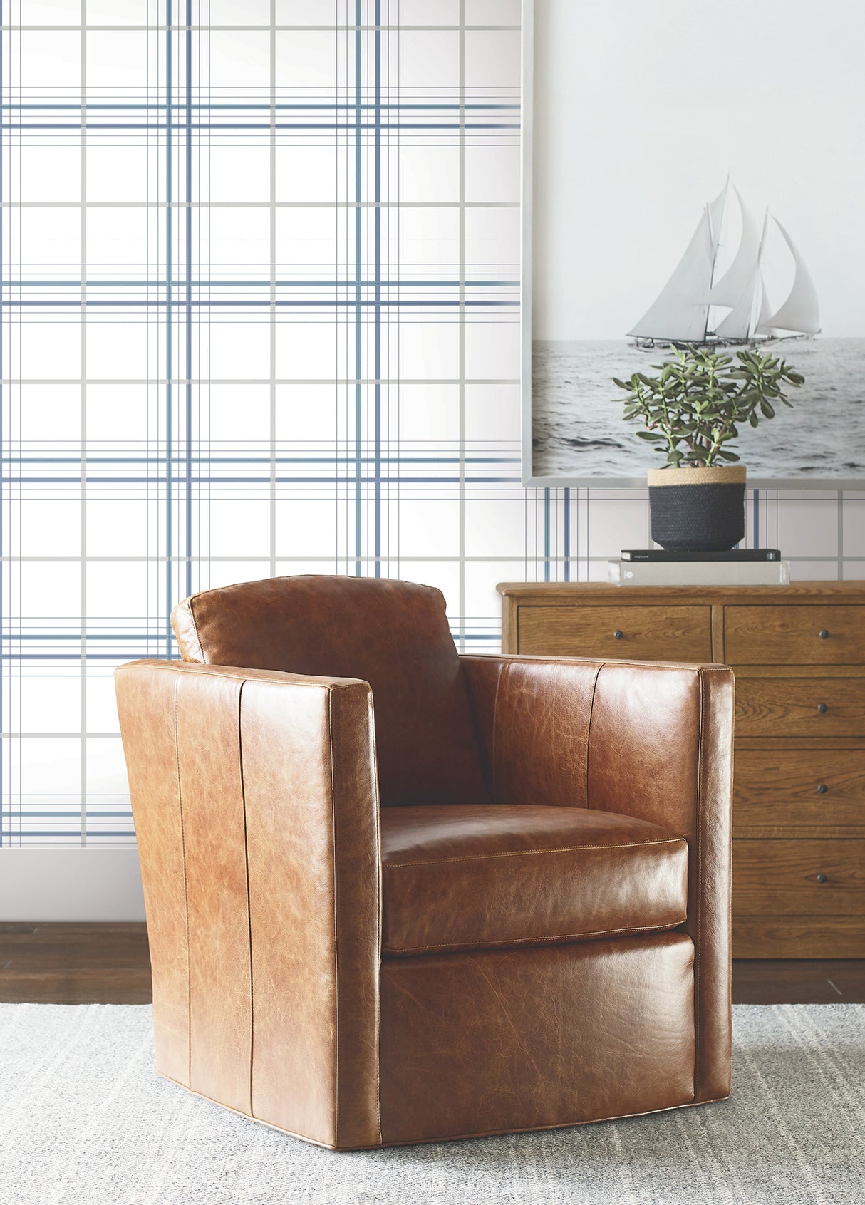 Lakeside Plaid Blue Tailored Contemporary Plaid Non-Woven Wallpaper by Ronald Redding from the Private Reserve Collection - 4211-83534