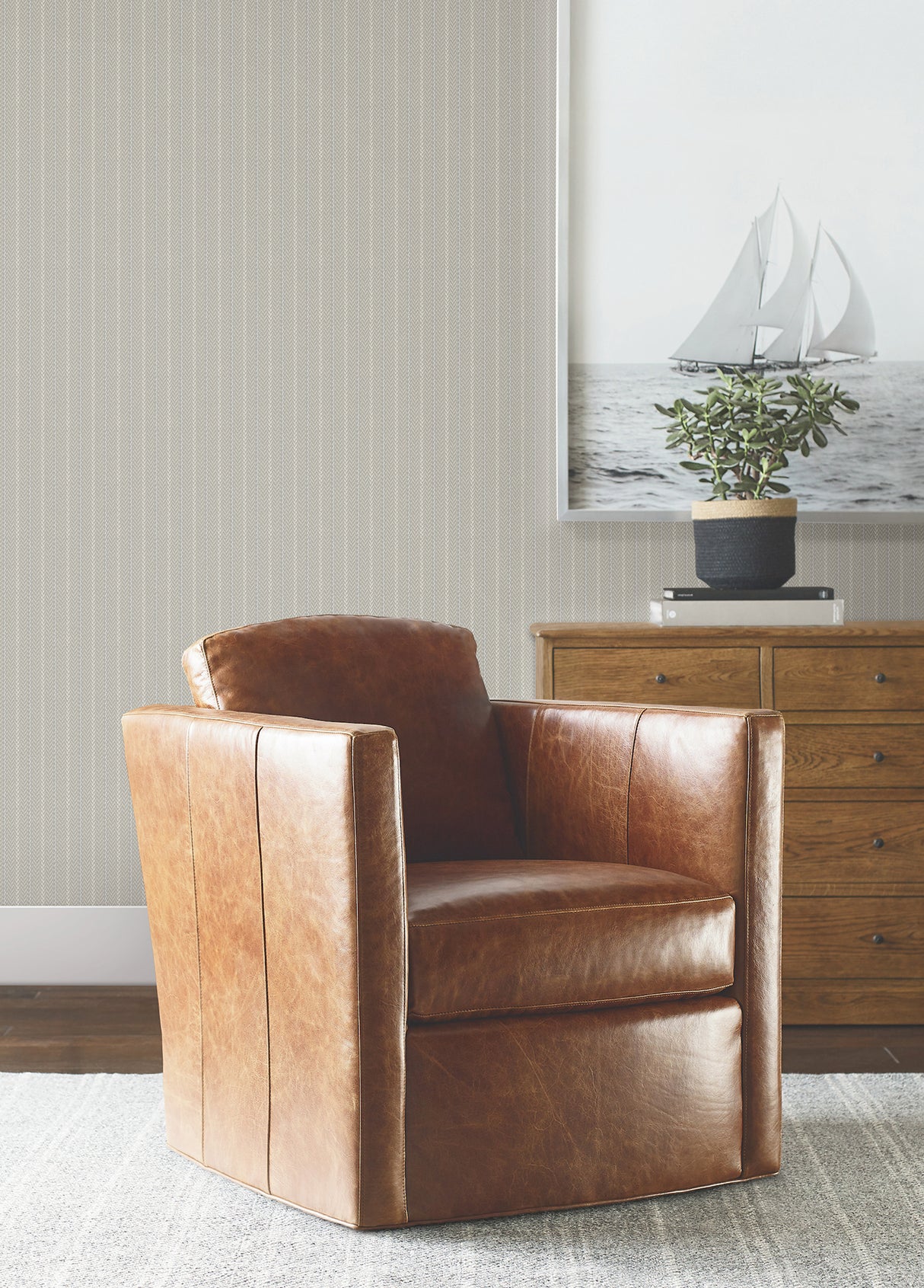Elkan Stripe Grey Herringbone by Ronald Redding Textured Stripe Non Woven Wallpaper - 4211-83536