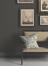Elkan Stripe Black Herringbone Wallpaper by Ronald Redding from the Private Reserve Collection, Textured Non-Woven Unpasted Roll - 4211-83537
