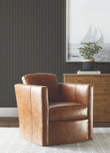 Elkan Stripe Black Herringbone Wallpaper by Ronald Redding from the Private Reserve Collection, Textured Non-Woven Unpasted Roll - 4211-83537