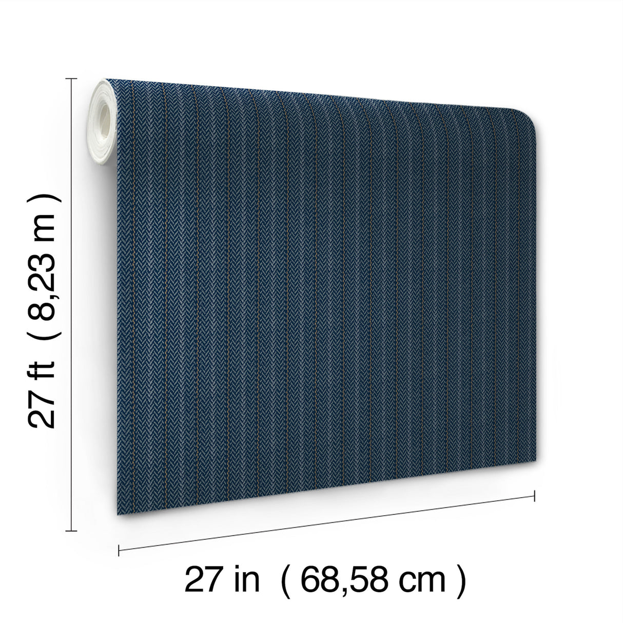 Elkan Stripe Navy Herringbone by Ronald Redding Transitional Stripe Wallpaper - York 4211-83538