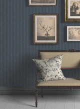 Elkan Stripe Navy Herringbone by Ronald Redding Transitional Stripe Wallpaper - York 4211-83538