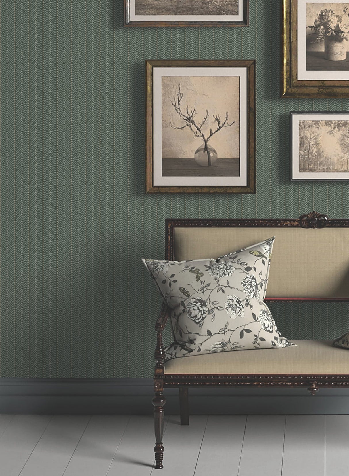 Elkan Stripe Green Herringbone by Ronald Redding Private Reserve Collection Stripe Textured Non Woven Wallpaper - 4211-83539