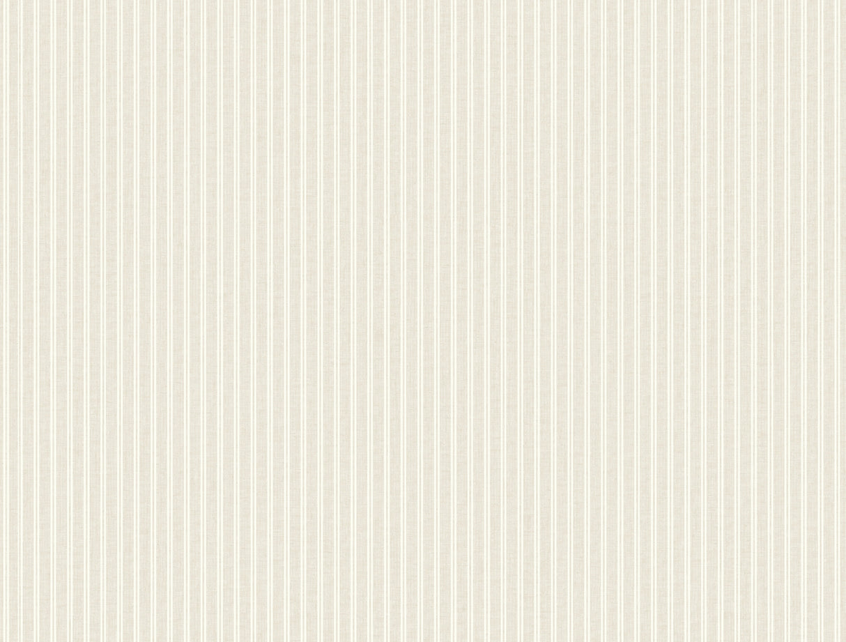 Ticking Stripe Beige Faux Linen Wallpaper by Ronald Redding - 4211-83540