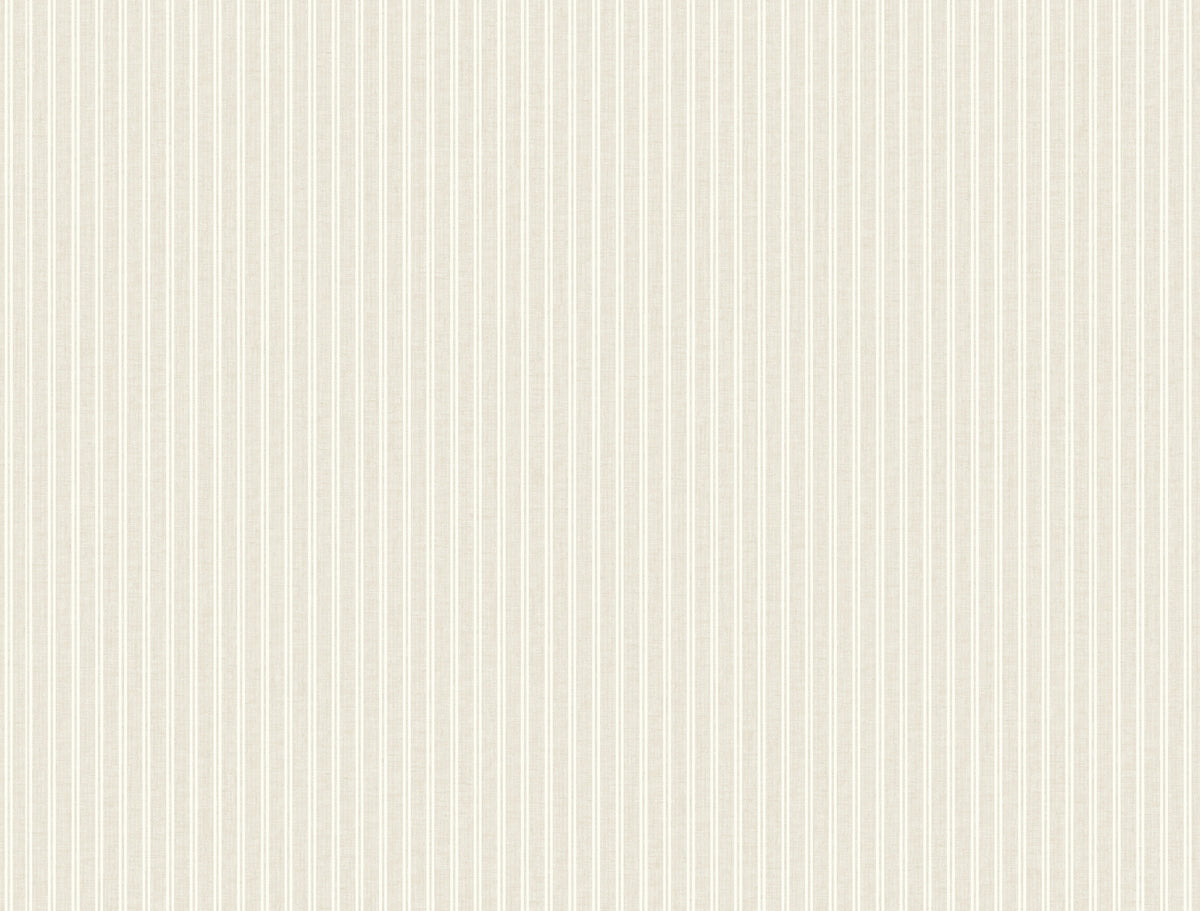 Ticking Stripe Beige Faux Linen Wallpaper by Ronald Redding - 4211-83540