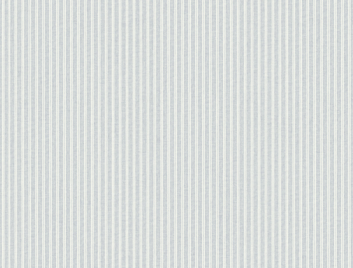 Ticking Stripe Blue Faux Linen Wallpaper by Ronald Redding - 4211-83542