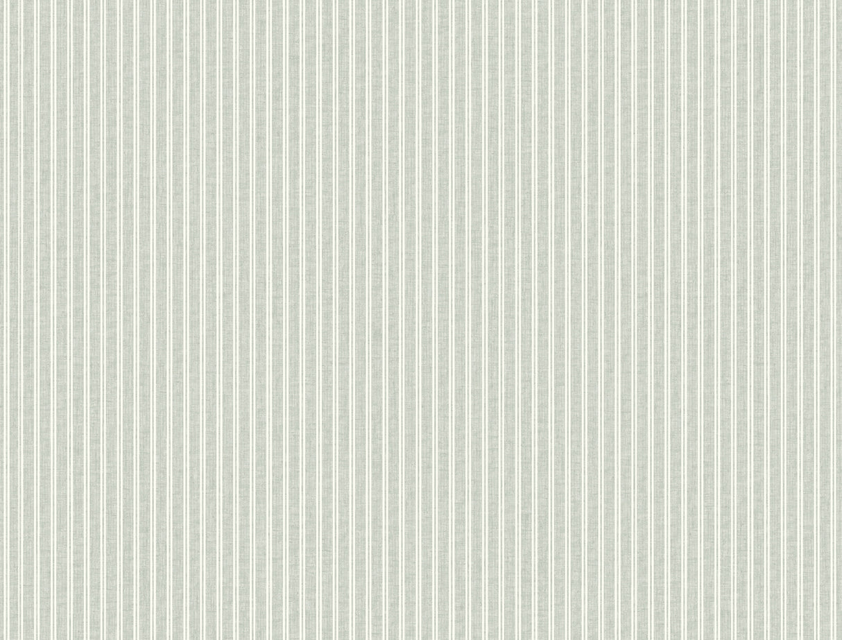 Ticking Stripe Sage Faux Linen Wallpaper by Ronald Redding - 4211-83543