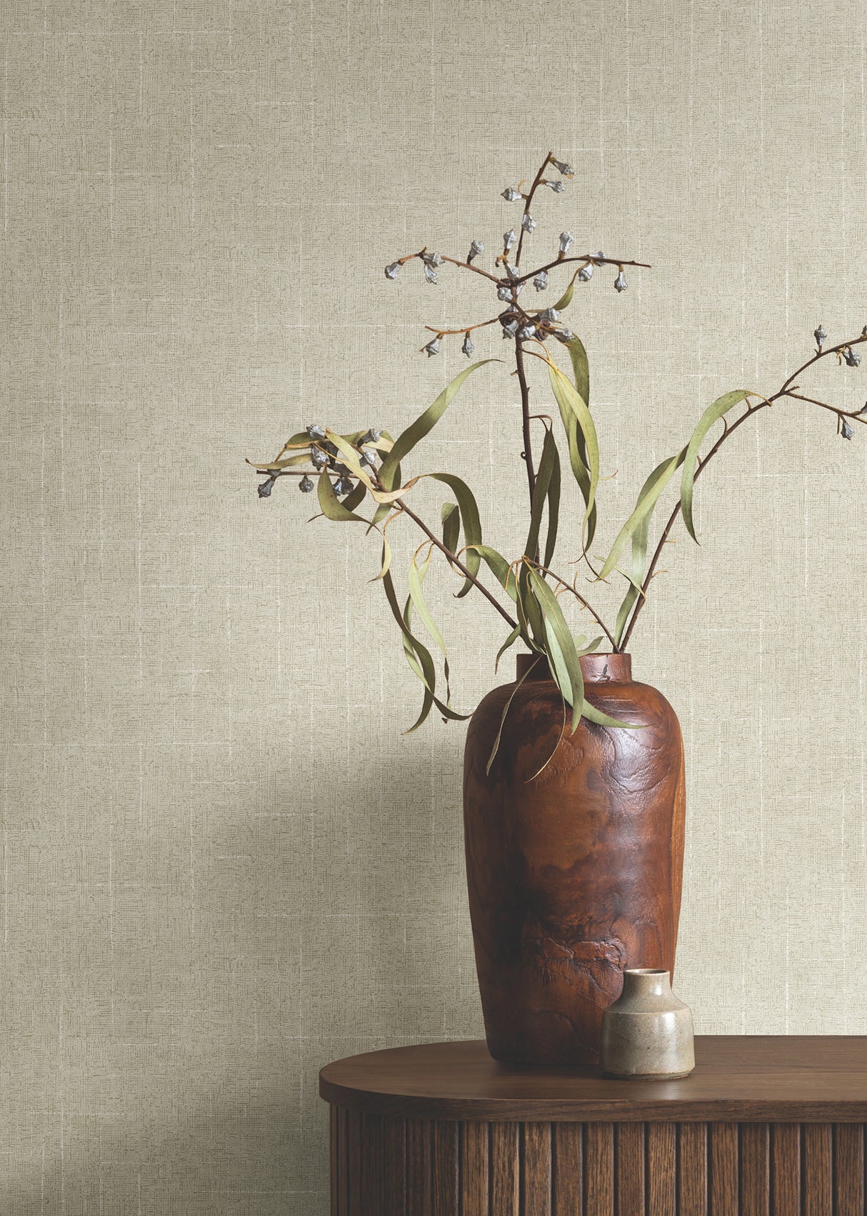 Saratoga Beige Faux Linen Transitional Textured Non Woven Unpasted Wallpaper by Ronald Redding Private Reserve - 4211-83551