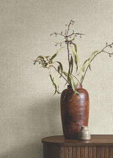 Saratoga Beige Faux Linen Transitional Textured Non Woven Unpasted Wallpaper by Ronald Redding Private Reserve - 4211-83551