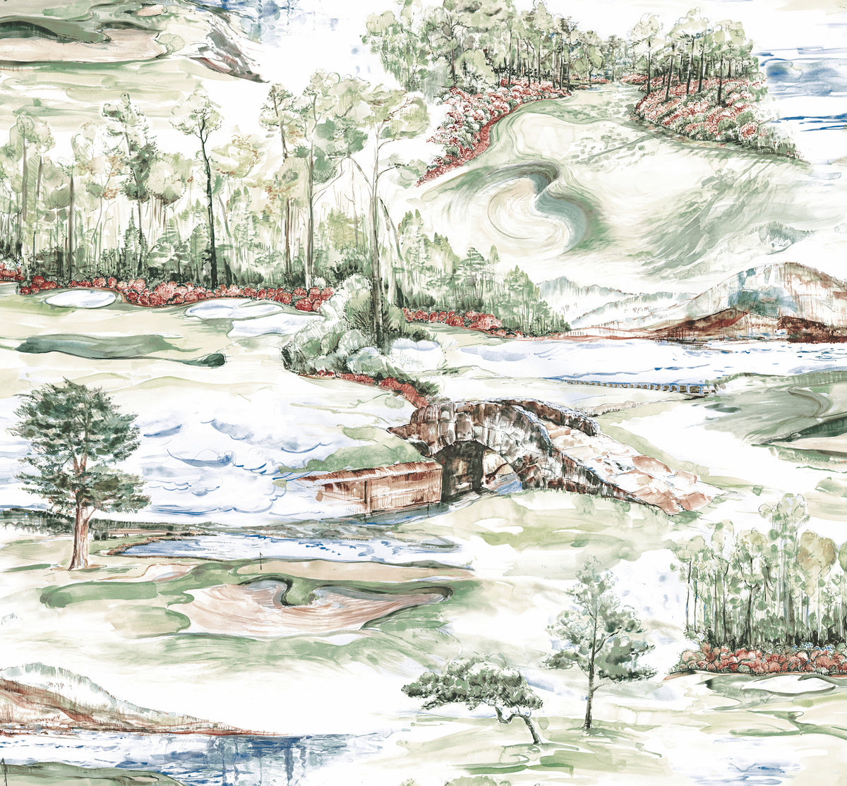 Hole In One Multicolor Scenic Wallpaper by Ronald Redding - Private Reserve 4211-83552